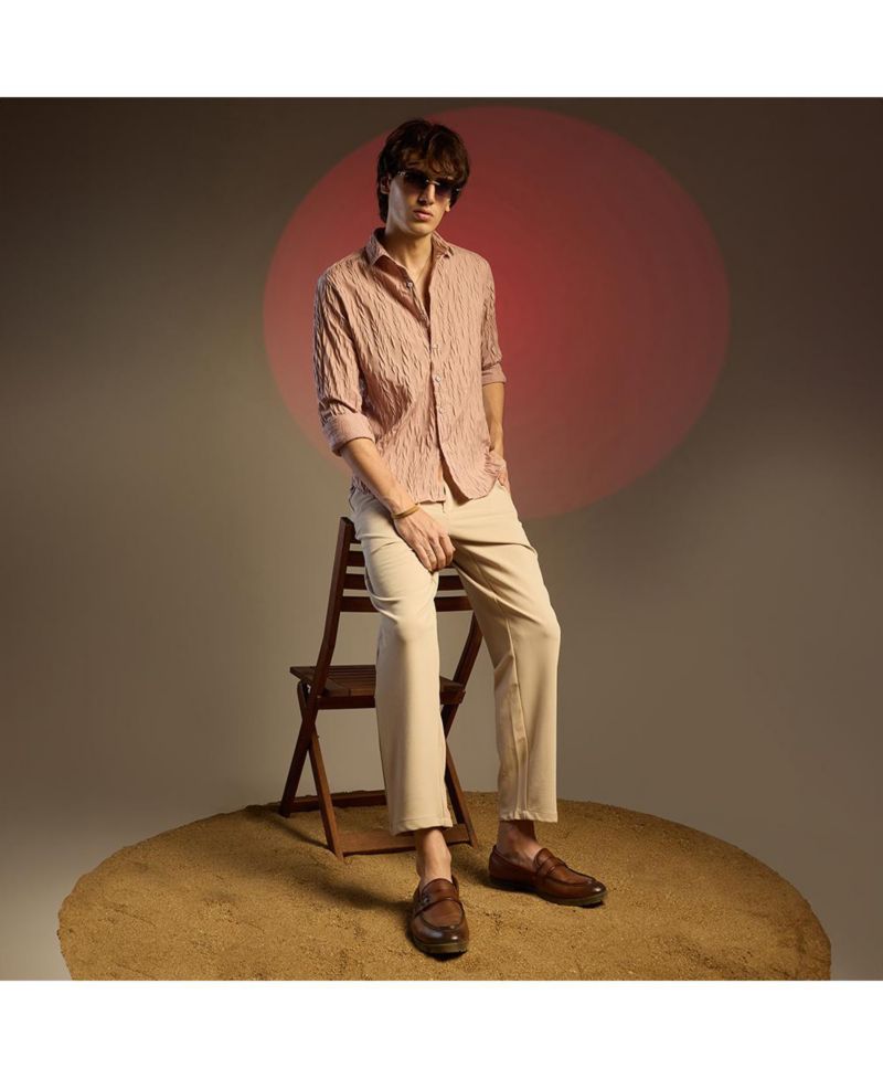 Men's Salmon Pink Grain-Textured Shirt