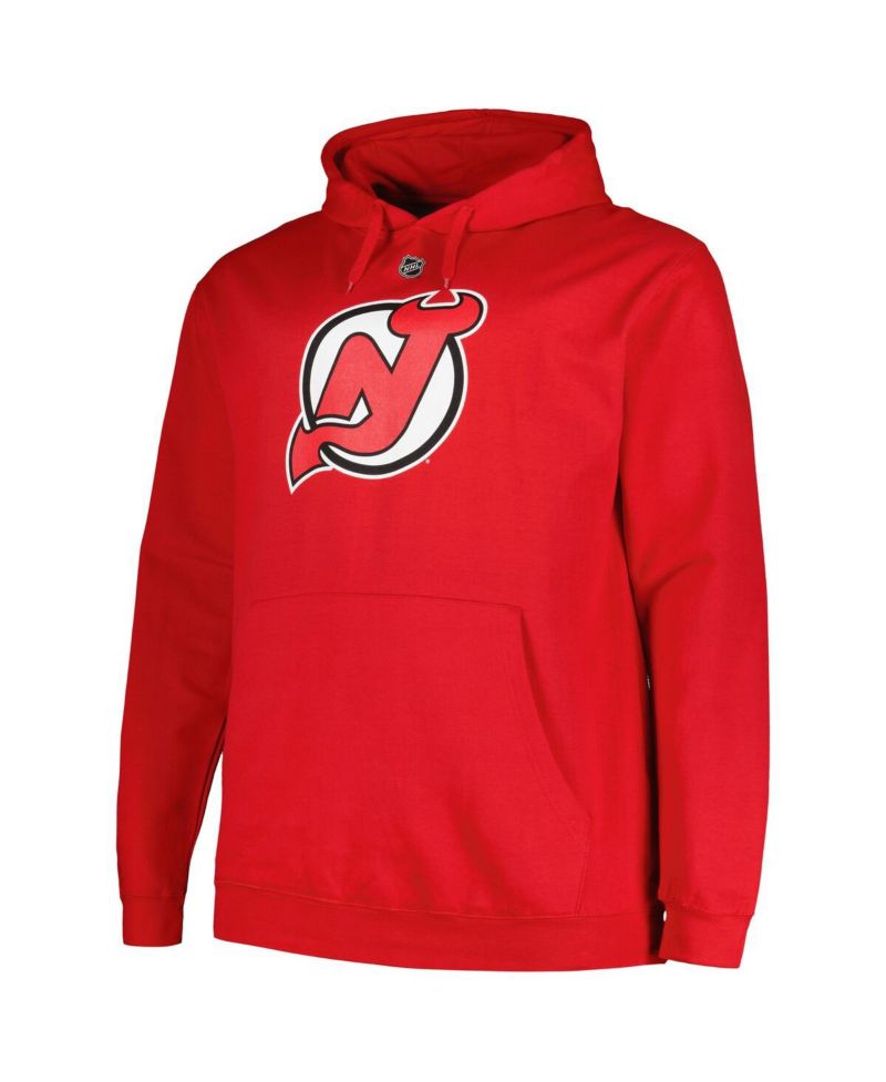 Men's Jack Hughes Red New Jersey Devils Big and Tall Name and Number Pullover Hoodie