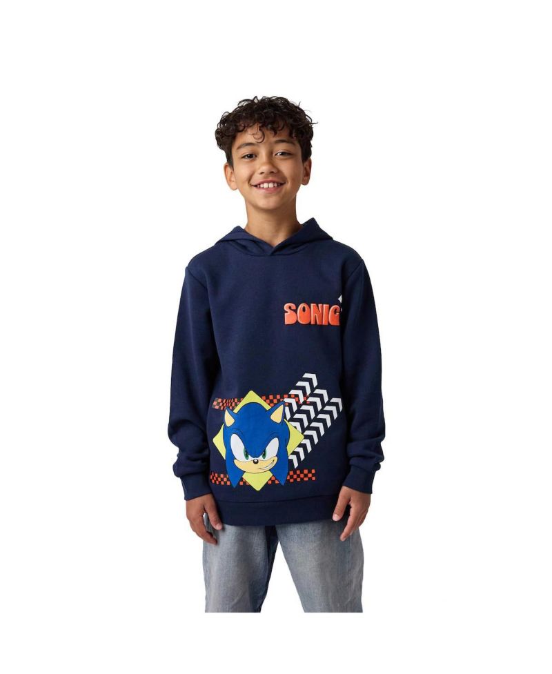 Little Boys Sonic Arrows and Checkered Flags Youth Navy Long Sleeve Hooded Sweatshirt-4