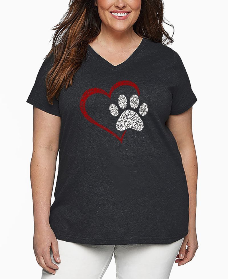 Plus Size Paw Heart Word Art V-Neck T-Shirt