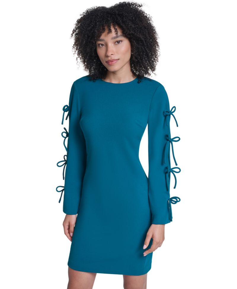 Women's Scuba Crepe A-Line Bow Detail Dress