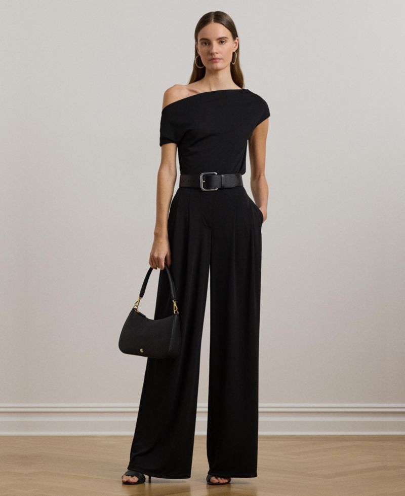 Women's Pleated Stretch Jersey Wide-Leg Pants