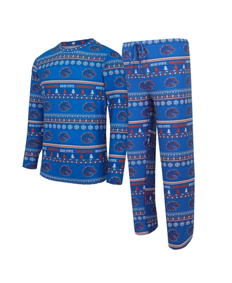 Men's Royal Boise State Broncos Swivel Long Sleeve T-shirt and Pants Sleep Set