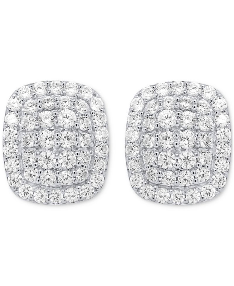 Lab Grown Diamond Cushion Cluster Stud Earrings (2 ct. t.w.) in Sterling Silver or 14k Gold-Plated Sterling Silver
