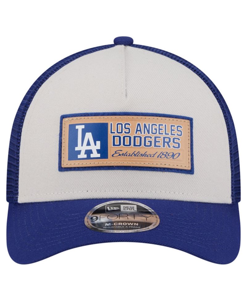 Men's Stone/Royal Los Angeles Dodgers Text A-Frame Trucker 9FORTY Hat