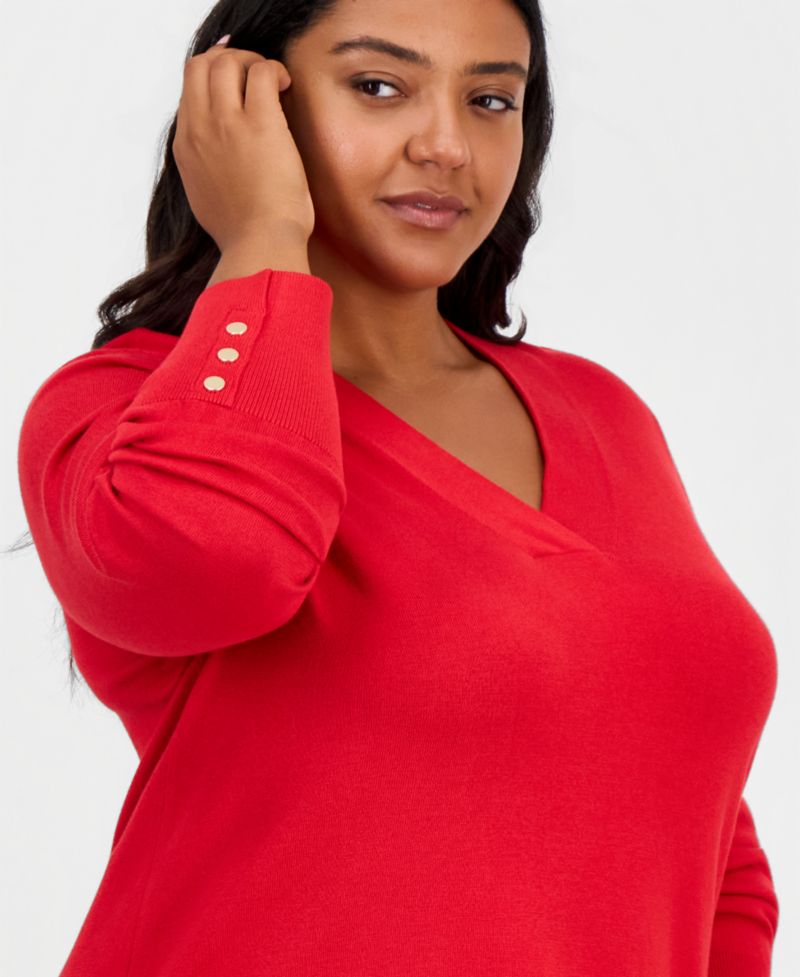 Plus Size High-Low Hem V-neck Sweater