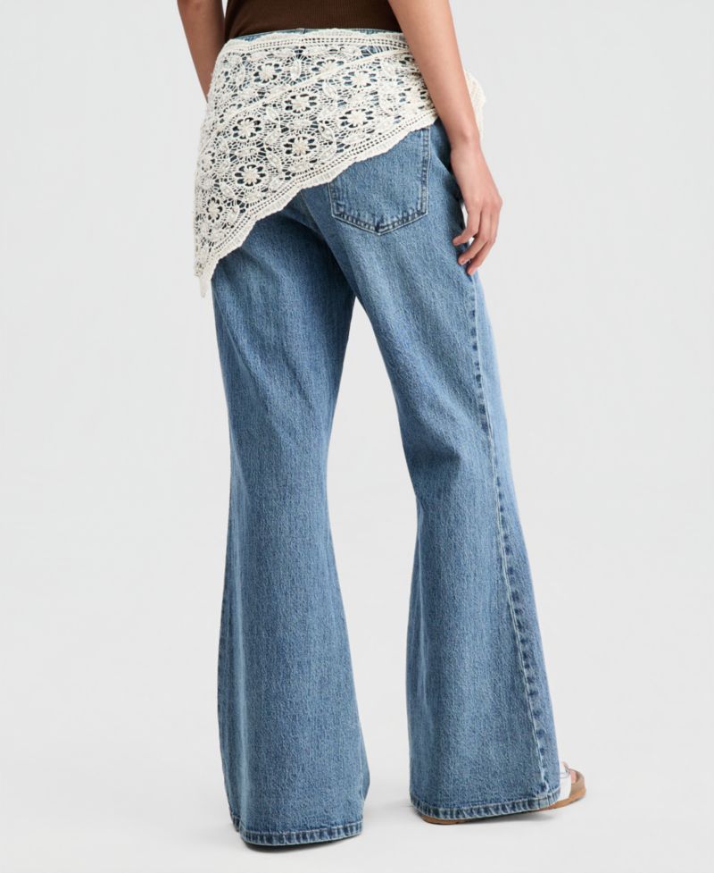 Petite Crocheted-Scarf Flare Jeans