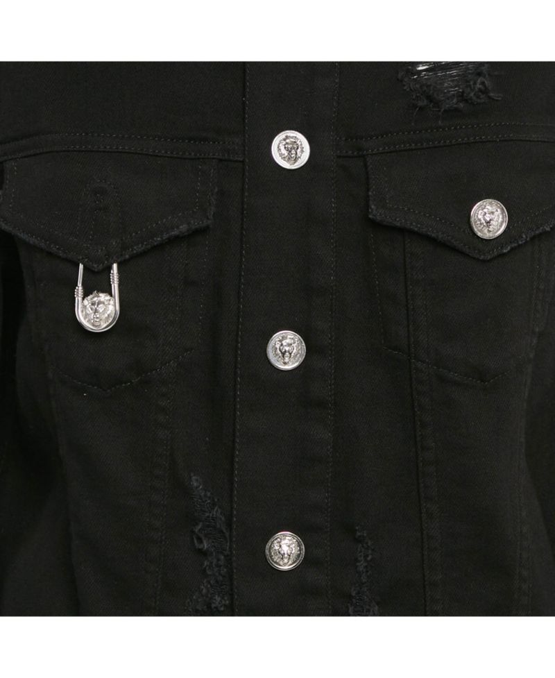 Women's Pre-Owned Versus Versace Black Distressed Denim Button Detail Jacket