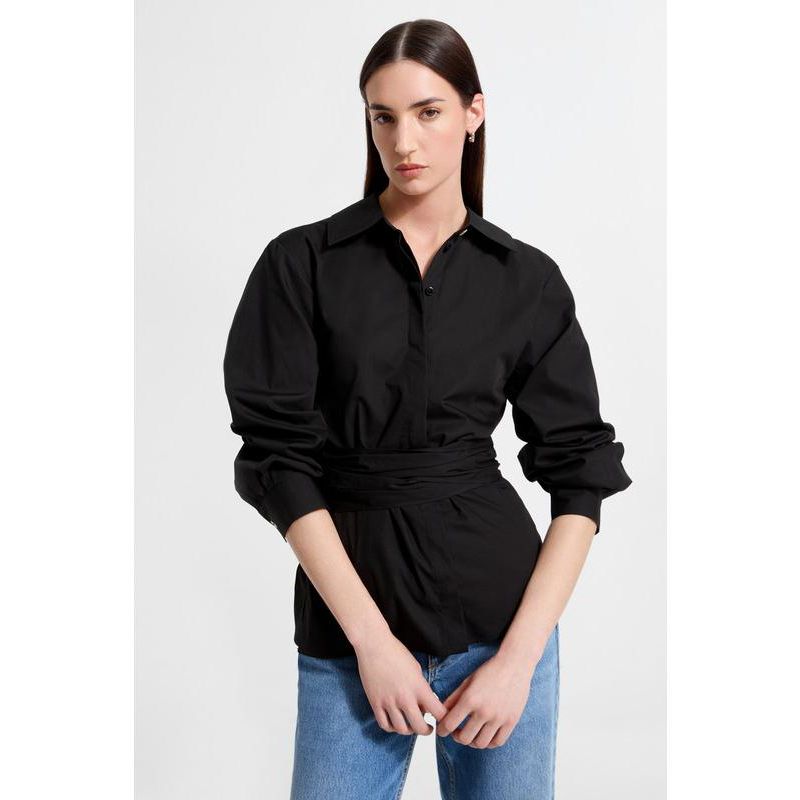 Women's Ellory Relaxed Cotton Poplin Shirt with Tie Waist and Side Slits