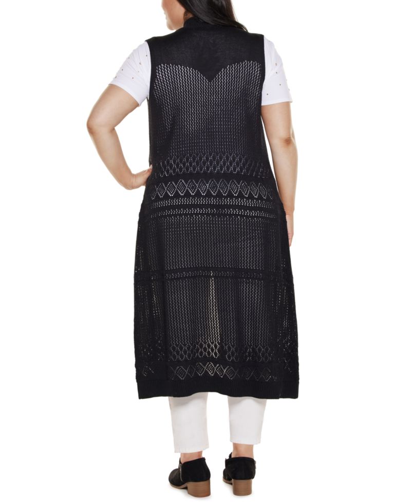 Plus Size Pointelle Sleeveless Duster Cardigan