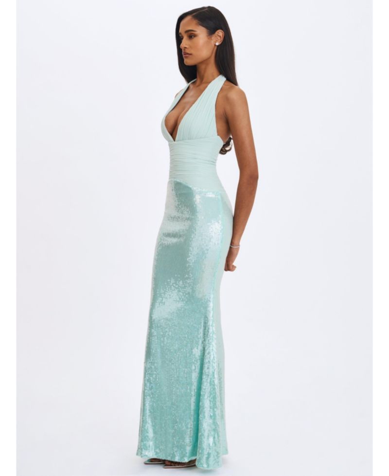 Women's Wendale Mint Sequin Plunging Mermaid Maxi Dress