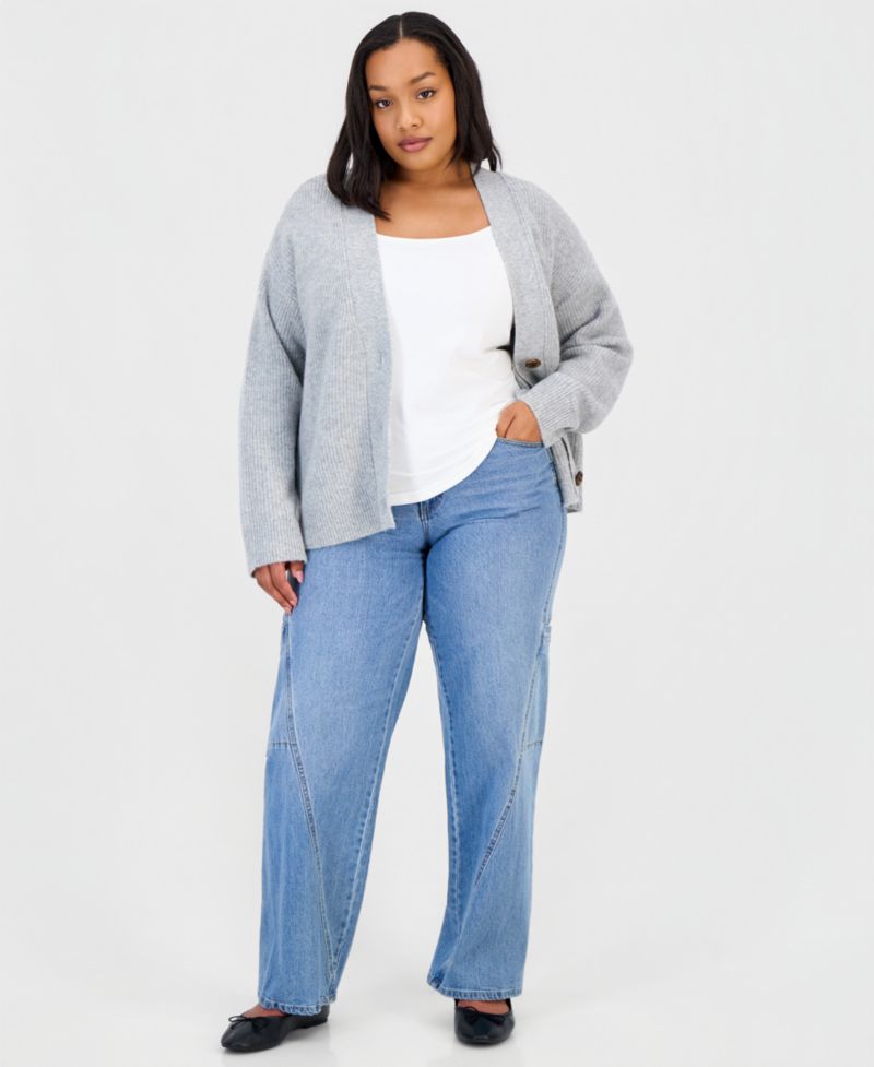 Trendy Plus Size Three-Button V-Neck Cardigan