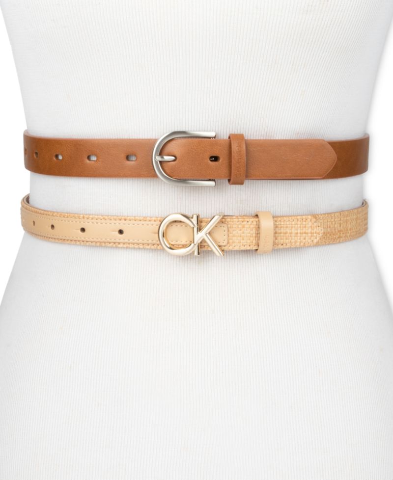 Women's Two Pack Belt Set - Skinny Monogram Buckle Belt and Harness Buckle Belt Set