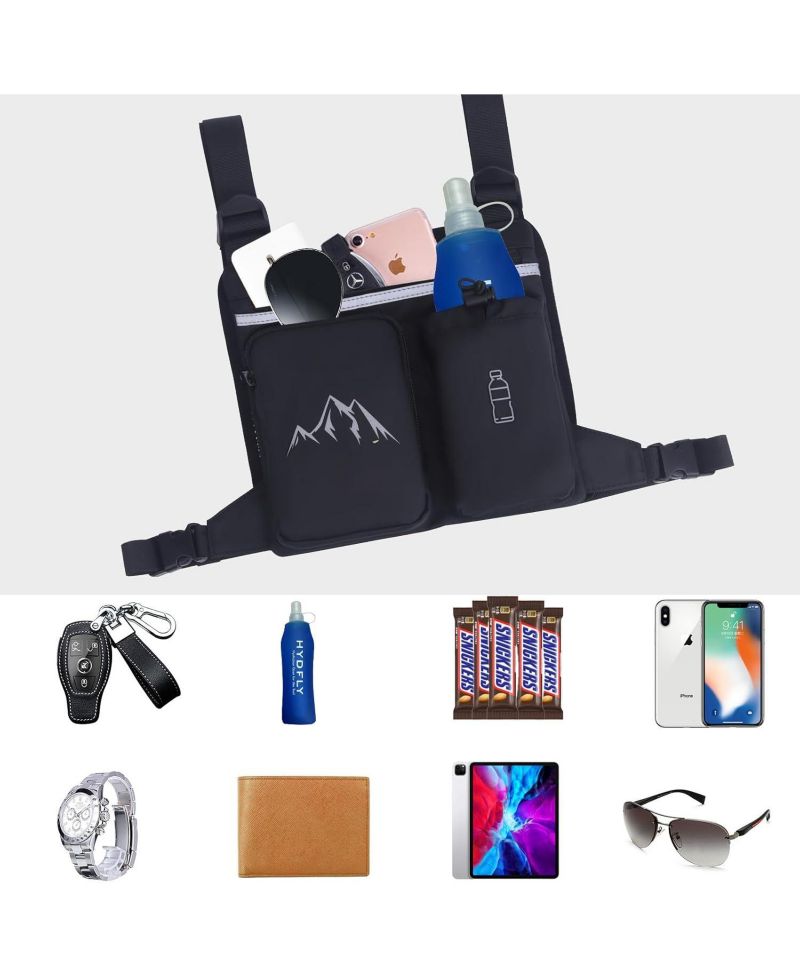 Running Vest Chest Pack with Hydration Bottle & Reflective Gear, Sport Chest Bag for Men & Women (Slate)