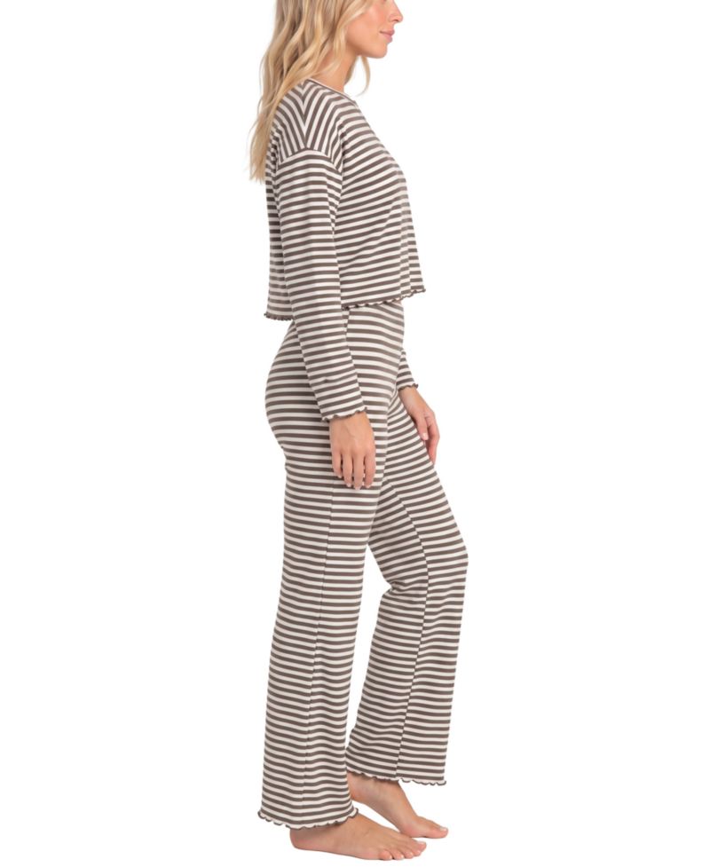 Women's WonderLuxe Striped Long-Sleeve Top and Wide-Leg Pants Pajama Set