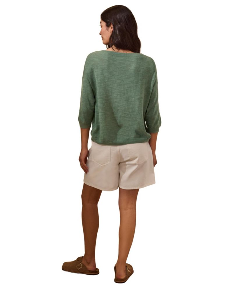 Women's 3/4 Sleeve Linen Blend Crew Neck Top