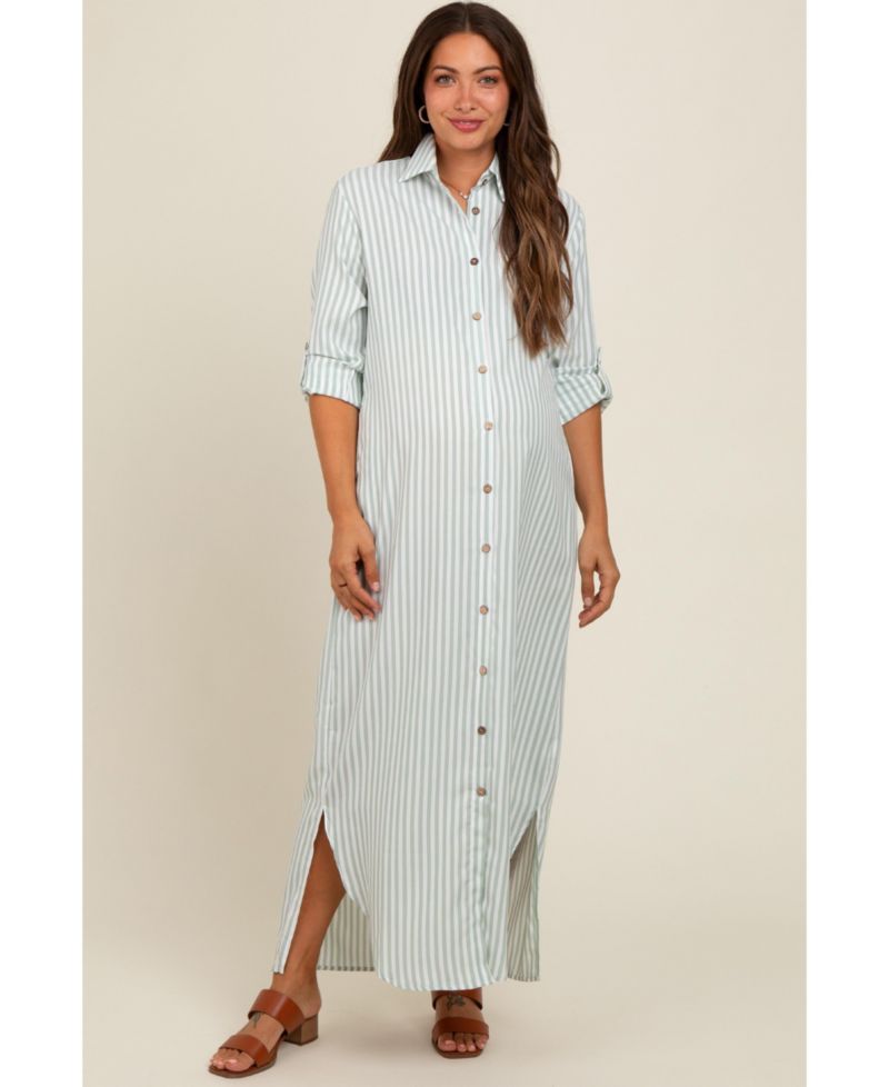 Women's Striped Button Down Maxi Dress