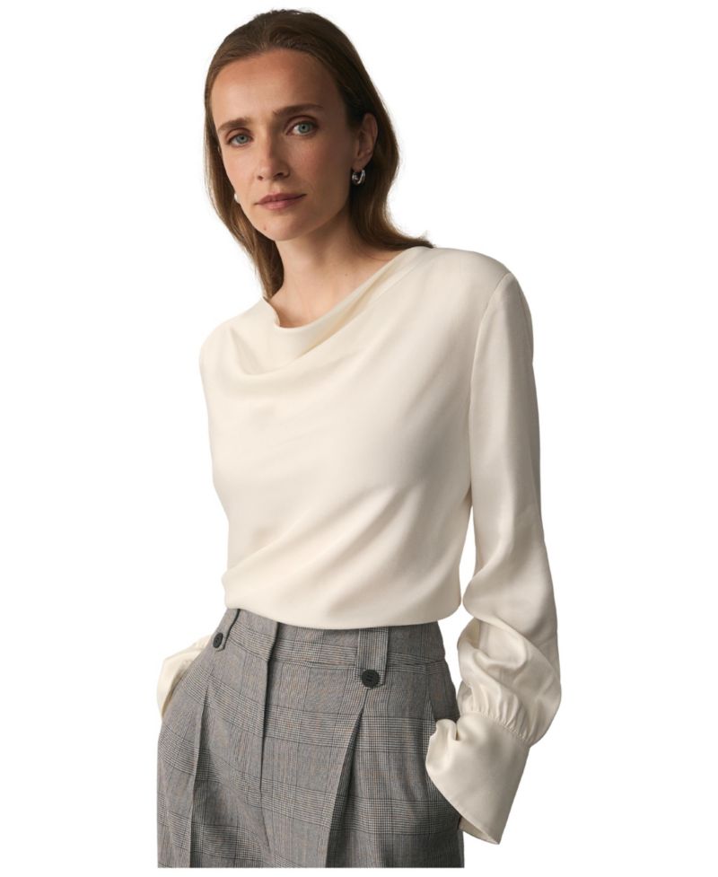 Women's Loano Long-Sleeve Cowl Neck Satin Blouse