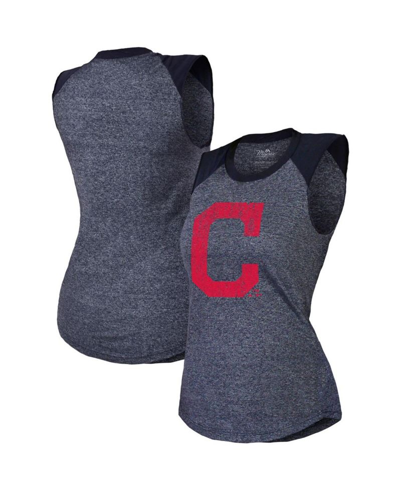 Threads Women's Navy Cleveland Indians Tri-Blend Raglan Muscle Tank Top