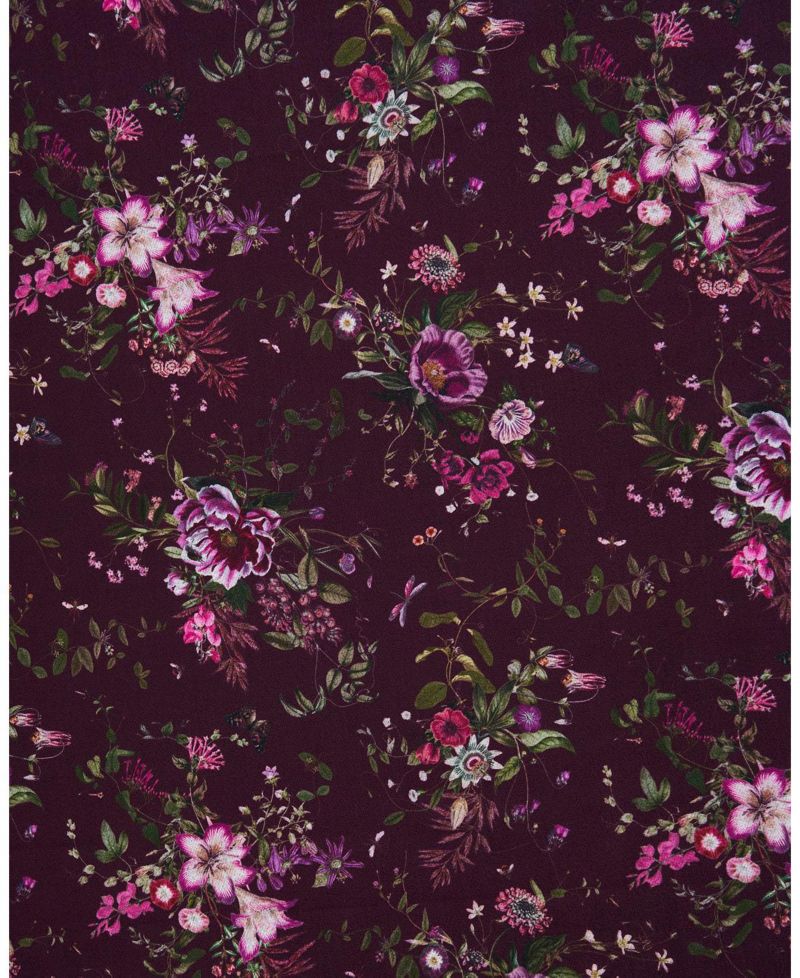 Women's Eve Floral Long Fringed Scarf in Burgundy
