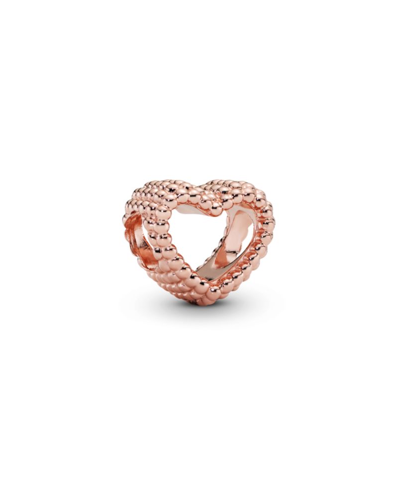 14K Rose Gold-Plated Beaded Open Heart Charm