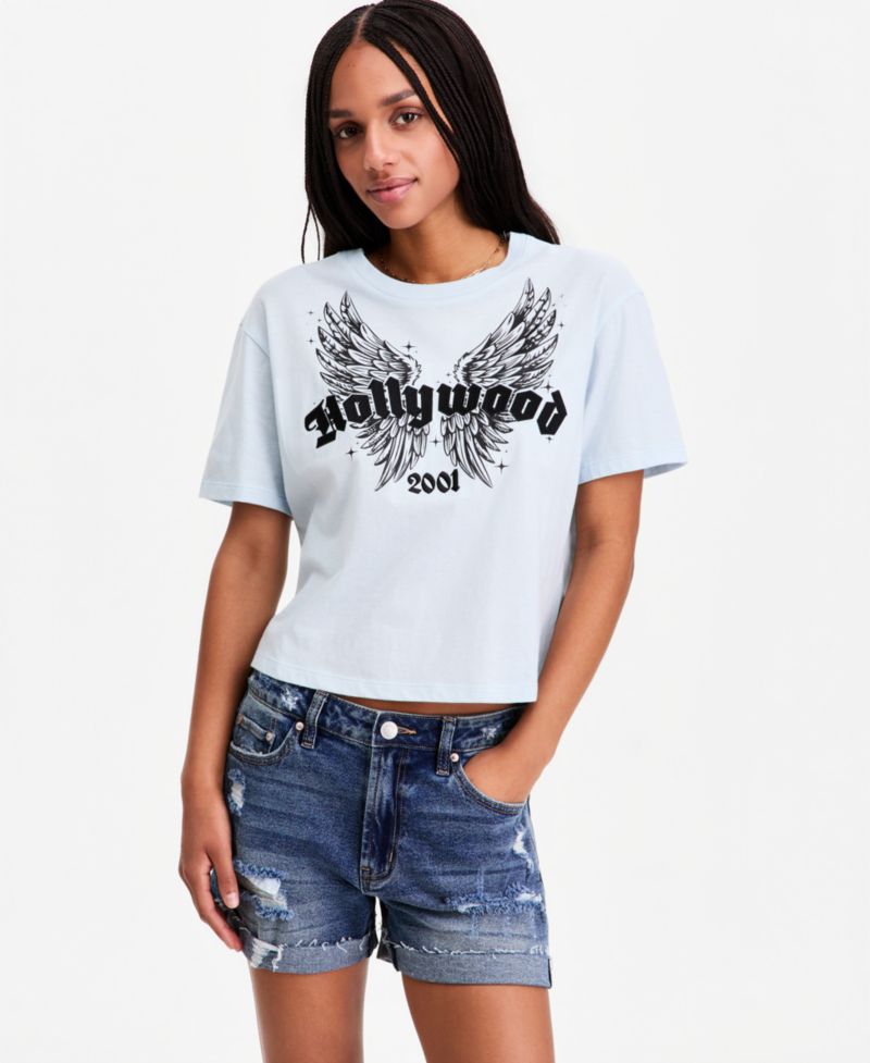 Juniors' Hollywood Wings Graphic Crop Tee