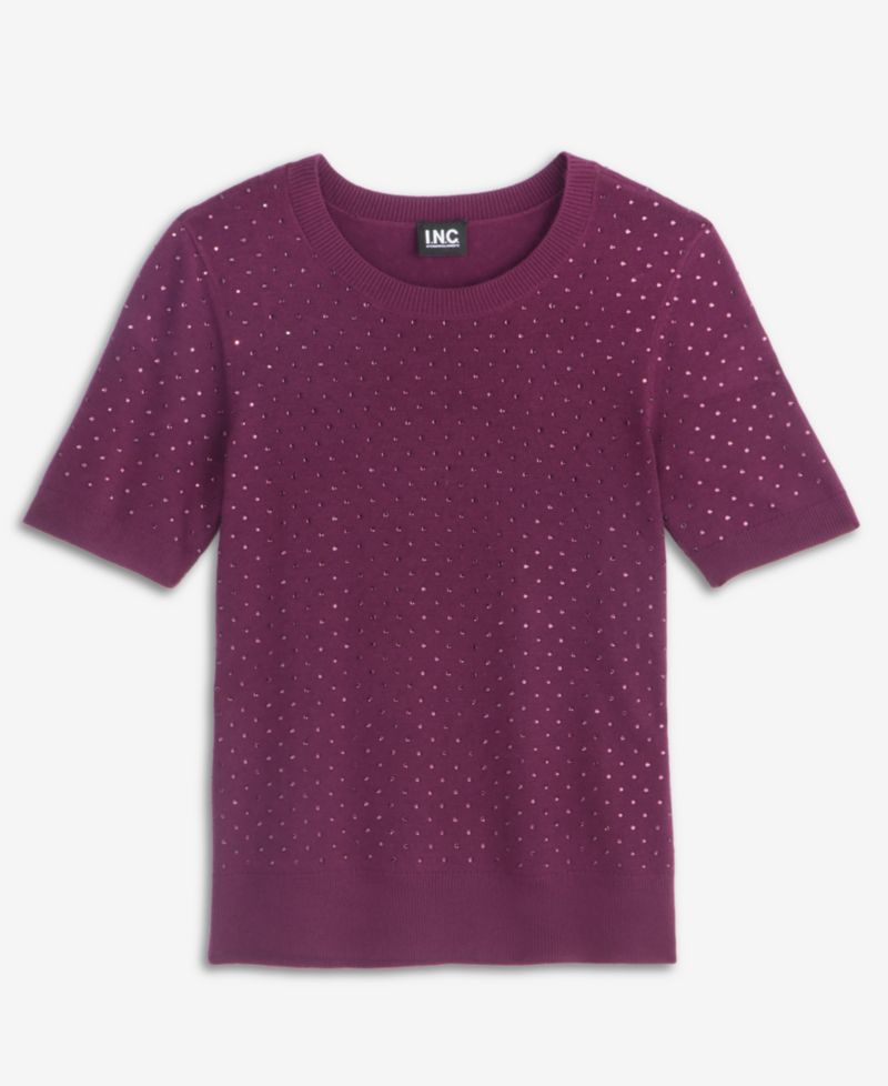 Women's Crystal Embellished Short-Sleeve Crewneck Sweater