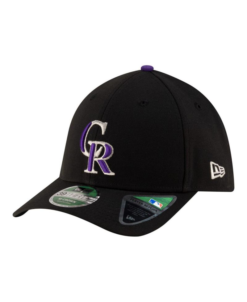 Men's Black Colorado Rockies Player Replica 39THIRTY M-Crown Flex Hat