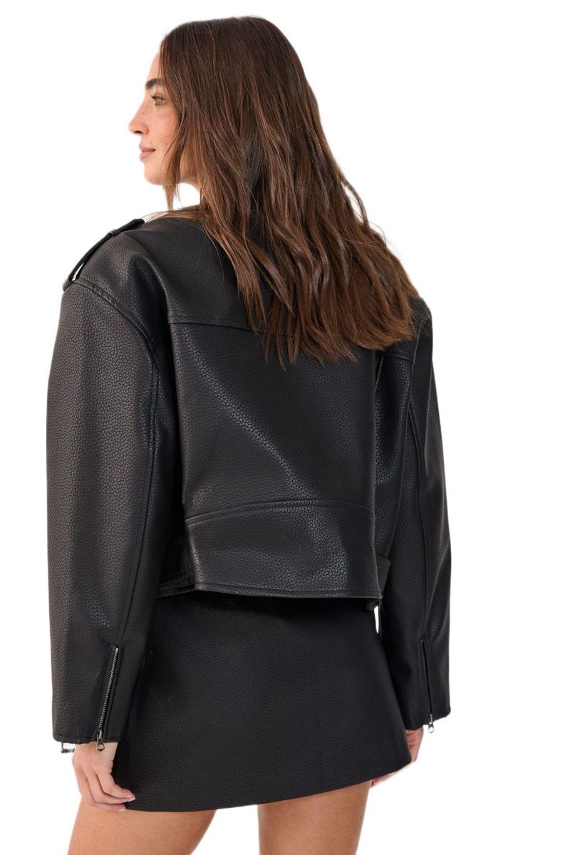 Women's Belted Faux Leather Biker Jacket