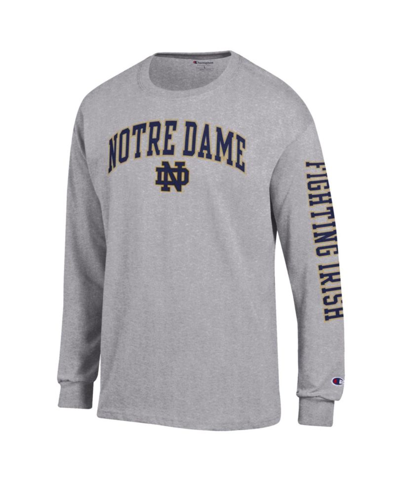 Men's Navy Notre Dame Fighting Irish Arch Over Logo 2-Hit Long Sleeve T-Shirt