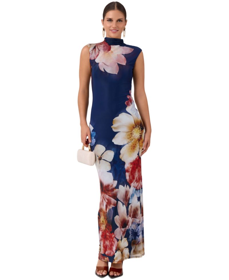 Women's Coco Mesh Midi Snake-Print Mock-Neck Cap-Sleeve Dress
