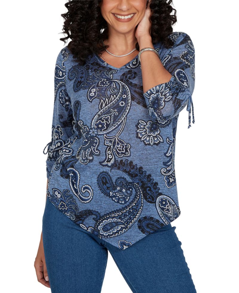 Petite Ruched Asymmetrical-Hem Top