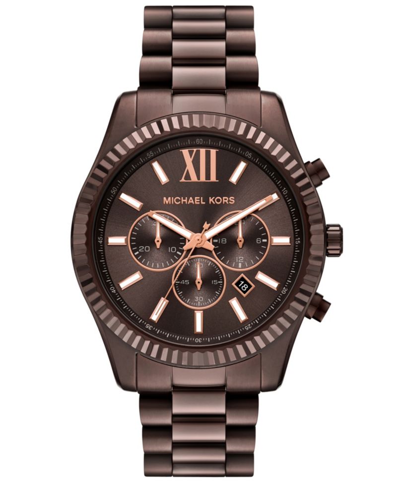 Men's Lexington Chronograph Brown Stainless Steel Watch, 44mm