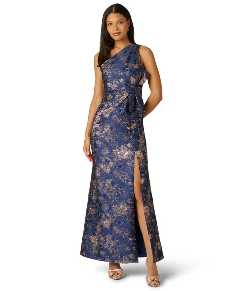 Petite One-Shoulder Side-Slit Gown