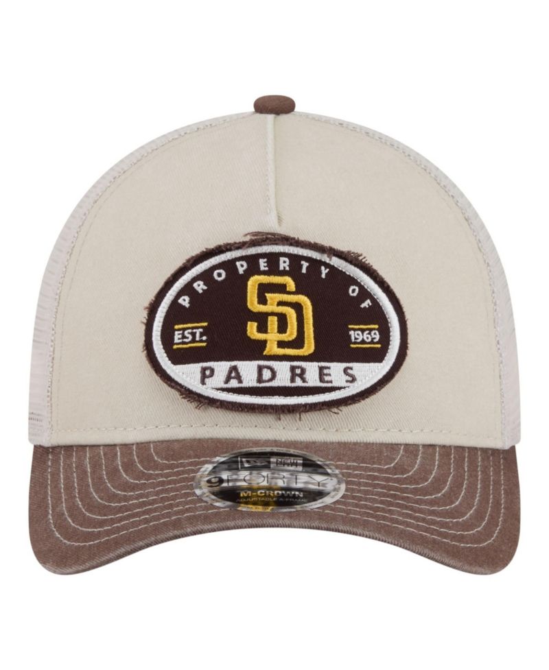 Men's Light Beige/Brown San Diego Padres Frayed M-Crown A-Frame 9FORTY Trucker Adjustable Hat