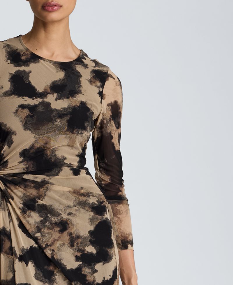 Women's Knot Front Printed Mesh Midi Dress