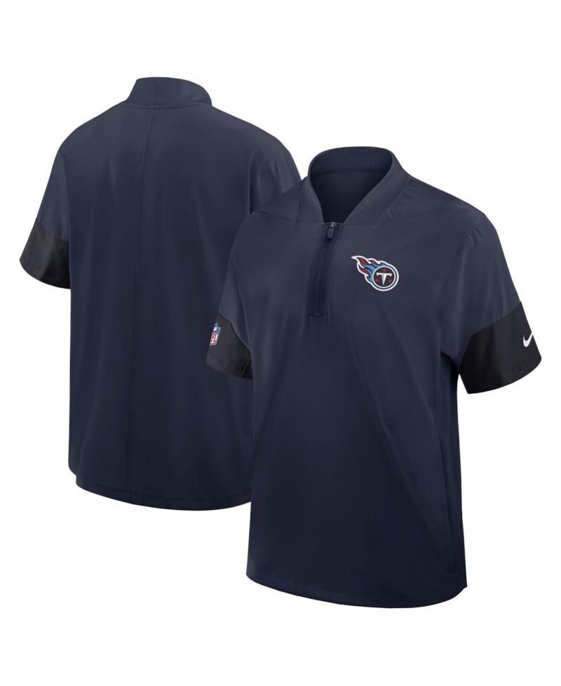 Men's Navy Tennessee Titans Sideline Short Sleeve Quarter-Zip Performance Coach Jacket