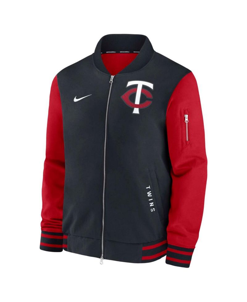 Men's Navy/Red Minnesota Twins Authentic Collection Dugout Full-Zip Bomber Jacket