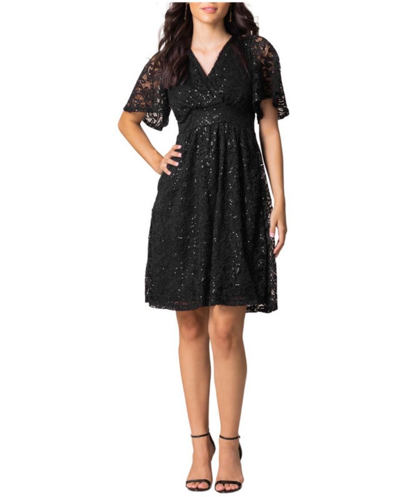 Women's Starry Sequin Lace V-Neck Cocktail Dress with Pockets