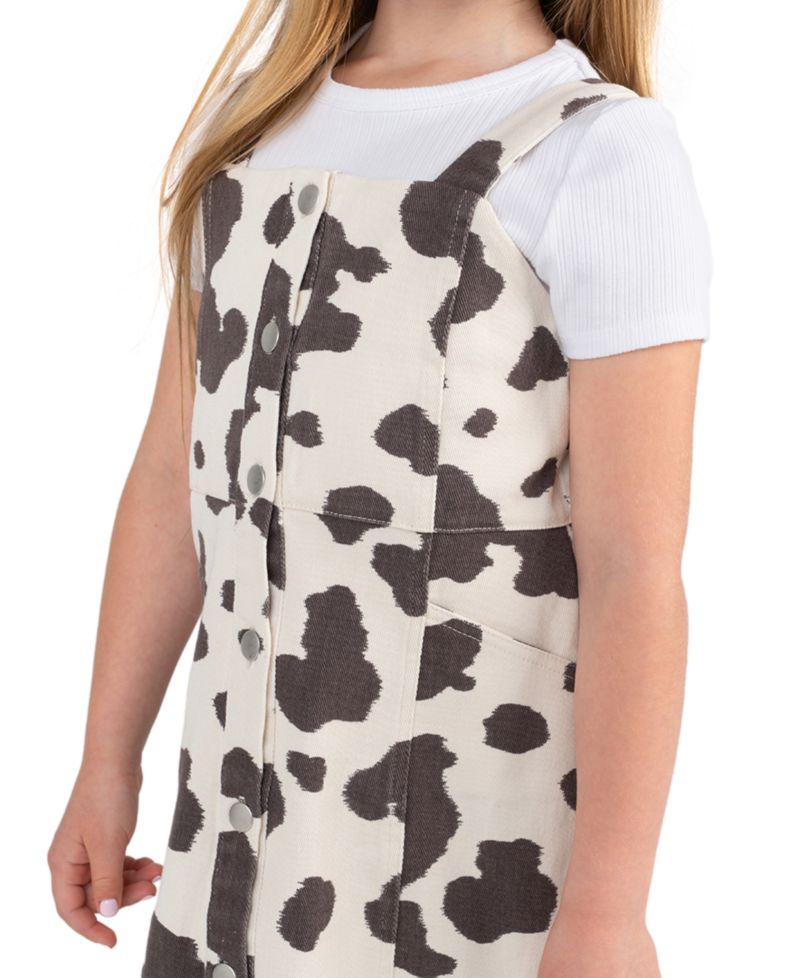 Girls' 2T-6X Cow Print Twill Jumper and T-Shirt, 2-Piece Set