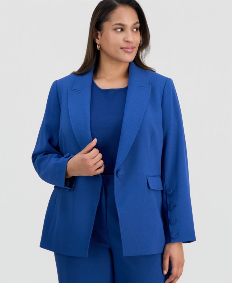 ASL Plus Size One-Button Long-Sleeve Blazer