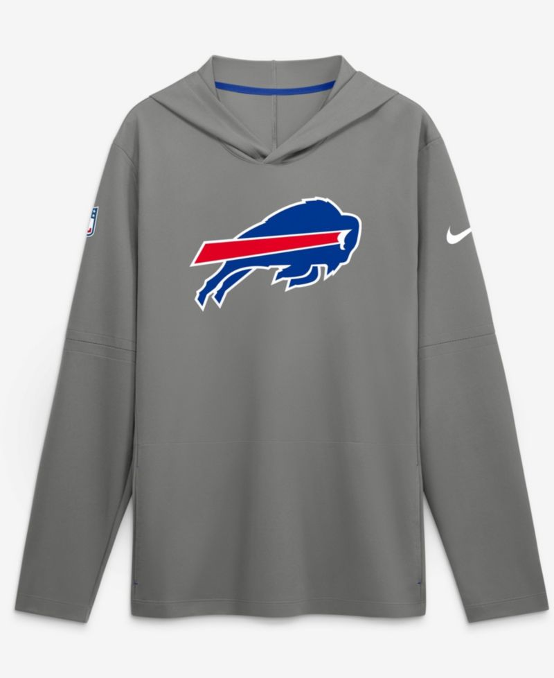 Men's Gray Buffalo Bills Tall Sideline Place Kicker Alternate Lightweight Hooded Long Sleeve Dri-FIT Top