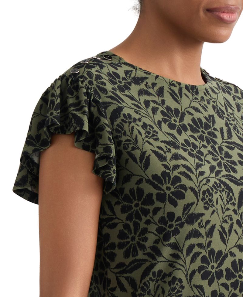 Petite Flutter-Sleeve Crewneck Top