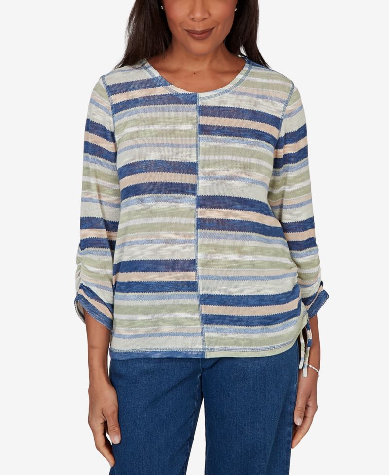Petite Spliced Multi Stripe Knit Top