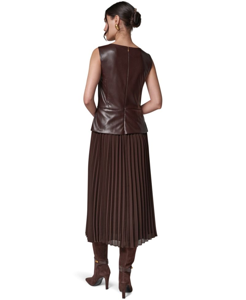 Petite Boat-Neck Faux-Wrap A-Line Midi Dress
