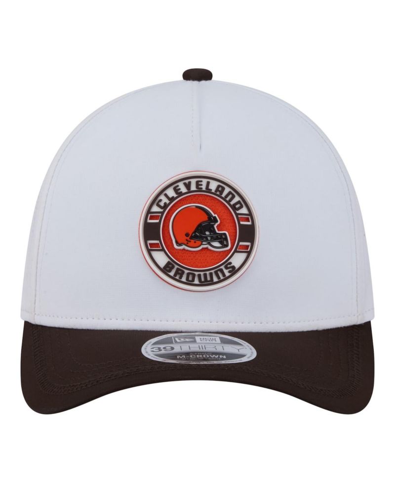 Men's White/Brown Cleveland Browns Patch 39THIRTY A-Frame M-Crown Perforated Flex Hat