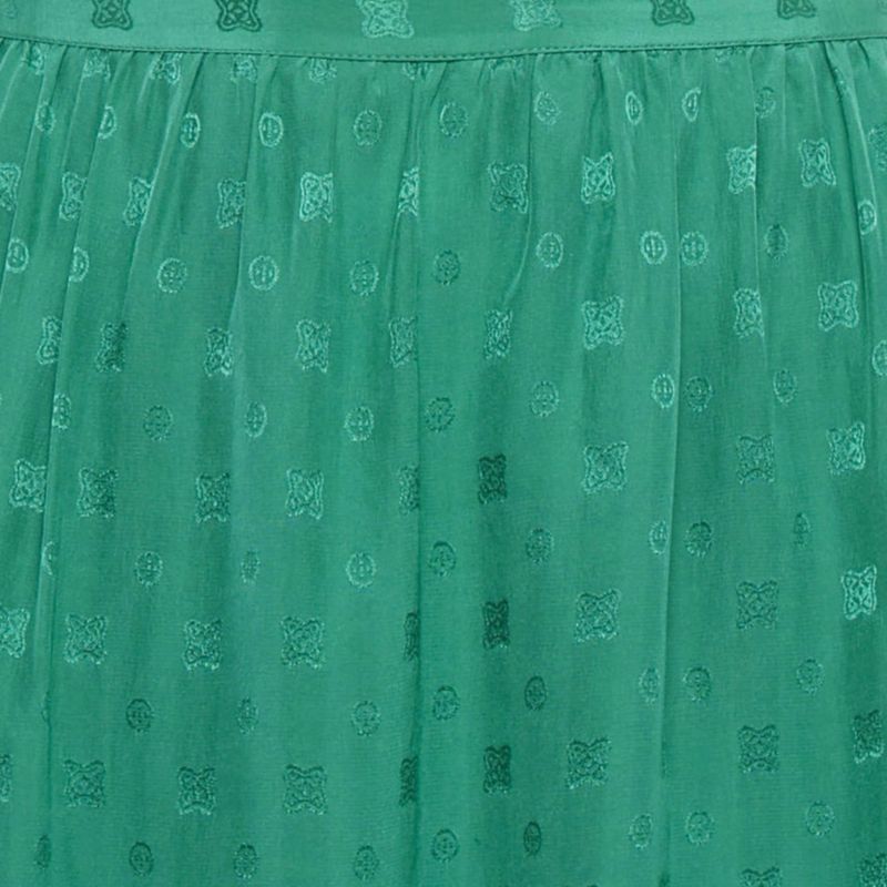 Women's Green Patterned Silk Lace Trim Joslin Midi Skirt