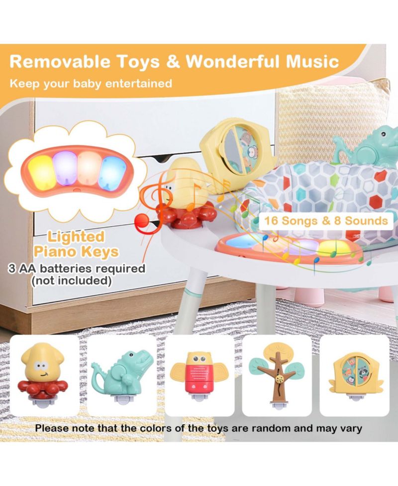 5-in-1 Baby Activity Center with Rotating Seat Removable Toys Lights