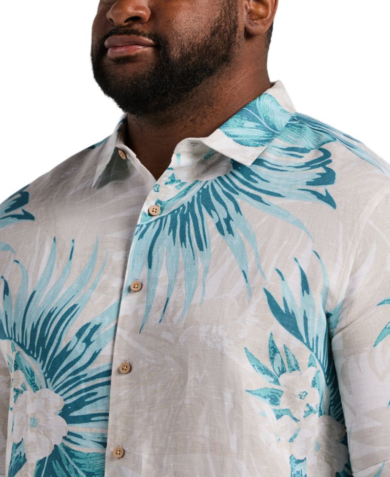 Men's Big & Tall Linen Blend Palm Print Shirt
