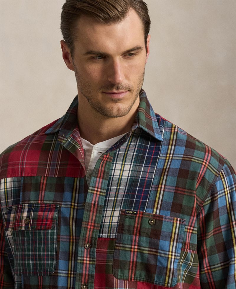 Men's Patchwork Plaid Oxford Workshirt